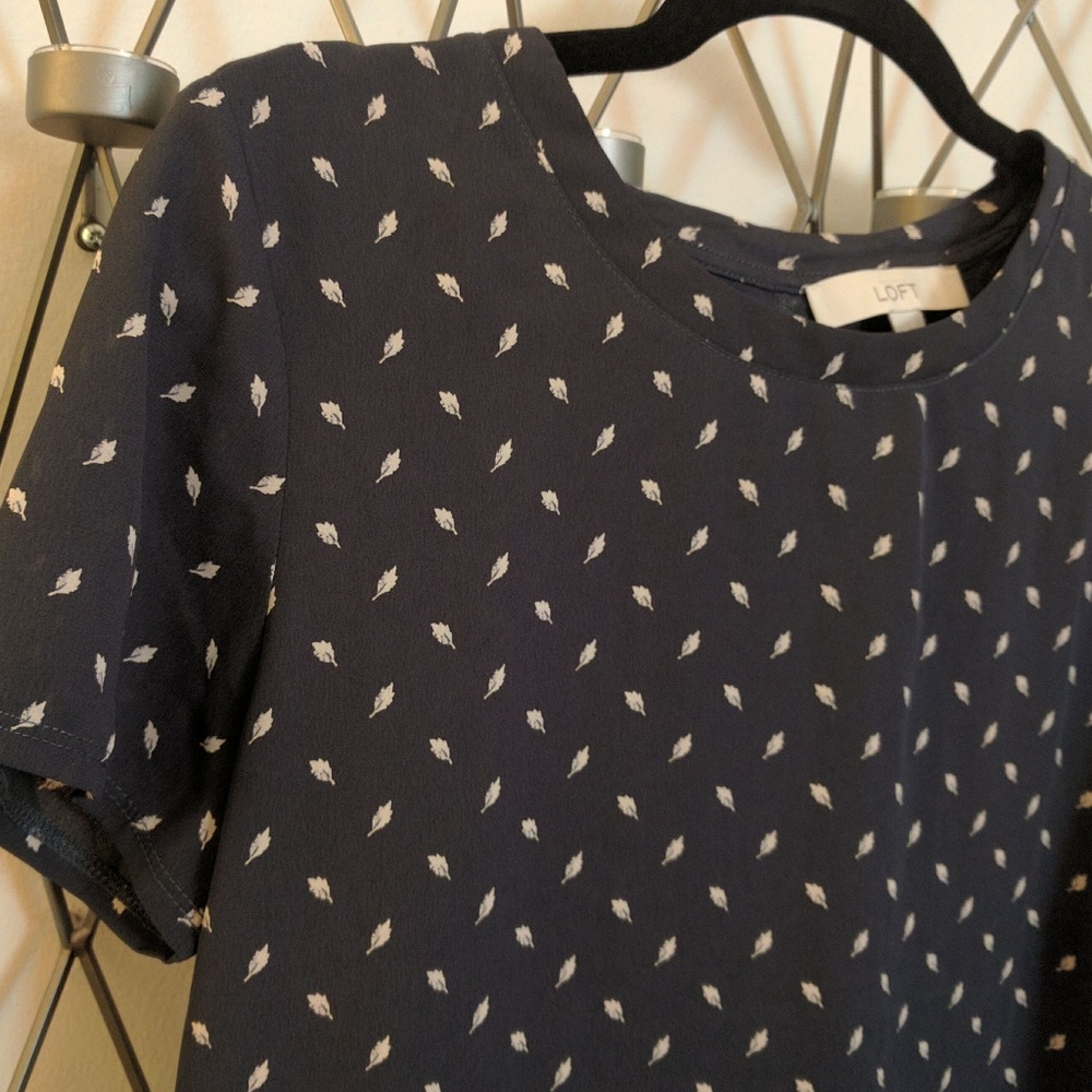 LOFT short sleeved mixed-media leaf print top